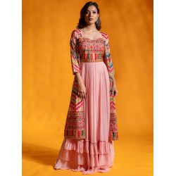 Heart Stealing Pink Color Ethnic Jacket gown